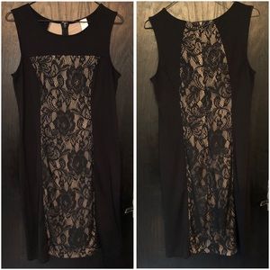 Knee-length dress with nude illusion inlay